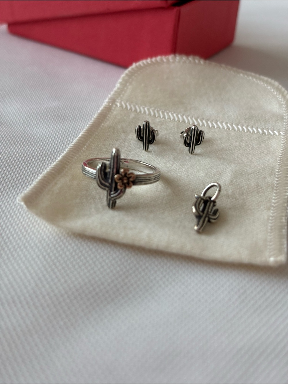 RETIRED James Avery Sterling Silver Cactus Set - Ring, Post Earrings, & Charm - Picture 2 of 7